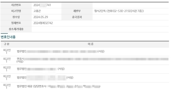  고용곤 연세사랑병원장 재판 사건 내용. (사진=인터넷 누리집 갈무리)