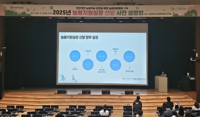 지난 29일 인천시교육청은 초등학교와 특수학교 교사 200여 명을 대상으로 ‘2025년 늘봄지원실장 선발 사전 설명회’을 진행했다. ( 사진 = 인천시교육청 제공 )