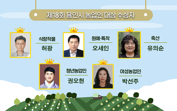 ‘제18회 용인시 농업인대상’ 수상자 5명. (사진=용인시 제공)