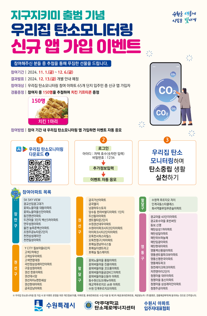 수원시 '우리집 탄소모니터링' 가입 이벤트 홍보물. (사진=수원시 제공)
