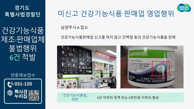 건강기능식품 제조·판매업체 불법행위 예시. (자료=경기도 제공)