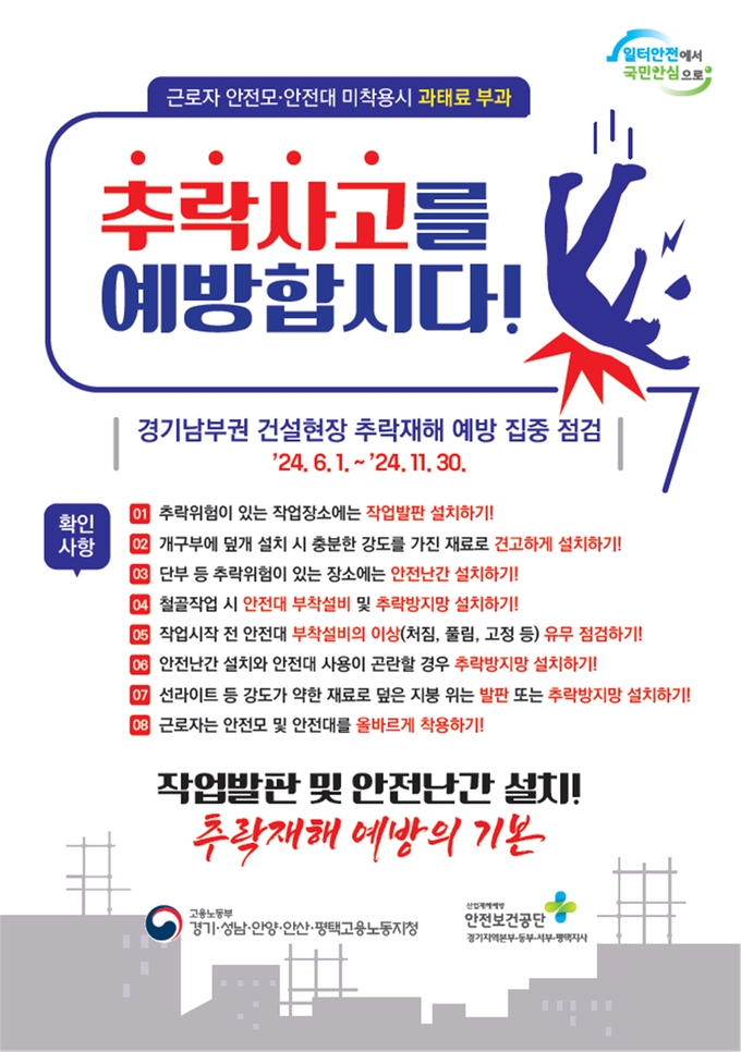  고용노동부 경기지청이 오는 30일까지 '추락재해 예방 집중 기간'을 운영한다. (사진=고용노동부 경기지청 제공)