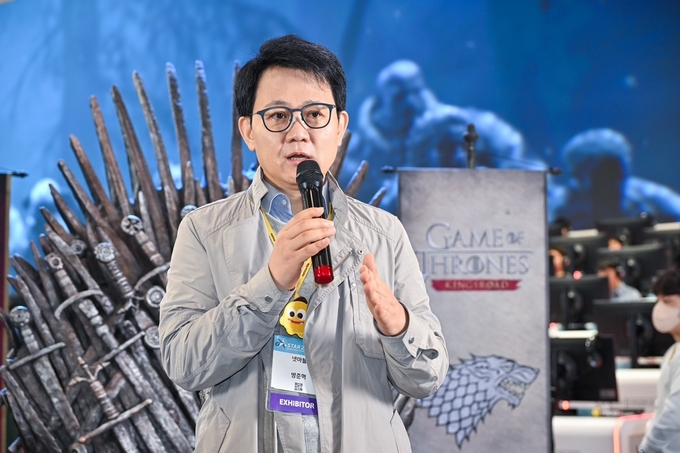 지난 14일 지스타 2024 현장을 찾은 방준혁 넷마블 의장이 발언하고 있다. (사진=넷마블 제공)