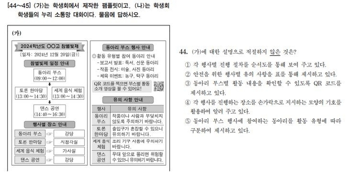 국어영역 언어와매체 44번. (사진=한국교육과정평가원 제공)