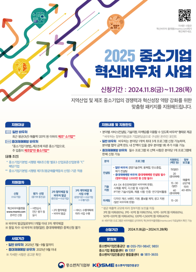 2025 중소기업 혁신바우처 사업 모집 포스터. (사진=중소벤처기업진흥공단 제공)