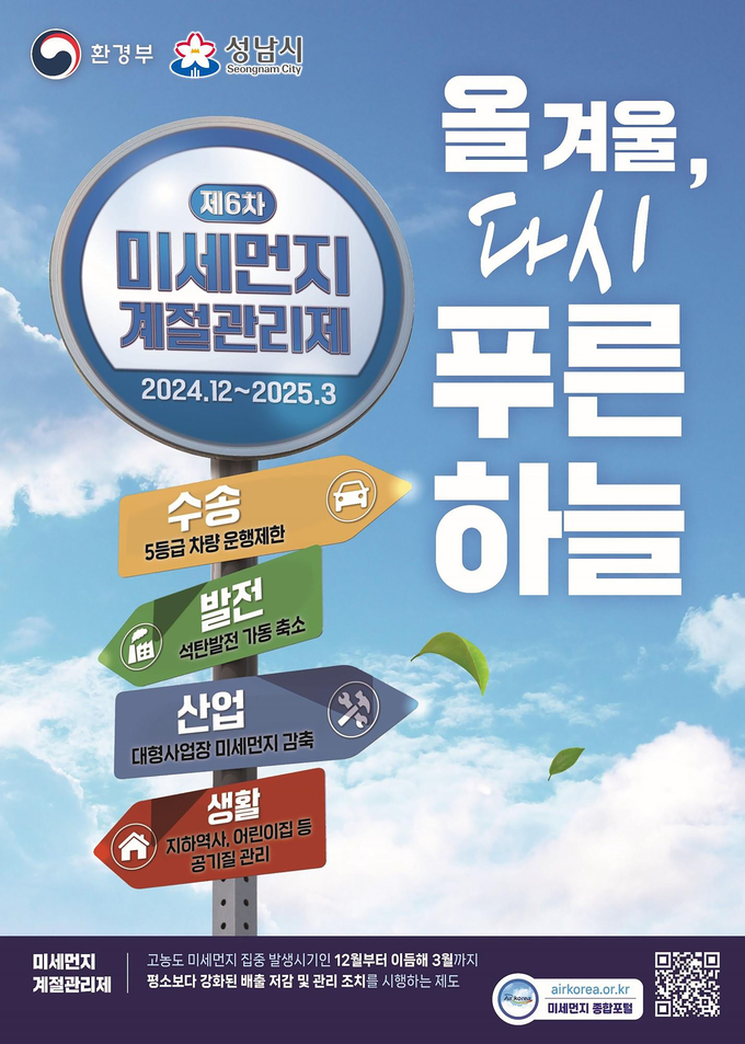 성남시 제6차 미세먼지 계절관리제 시행 안내 포스터. (이미지=성남시 제공)