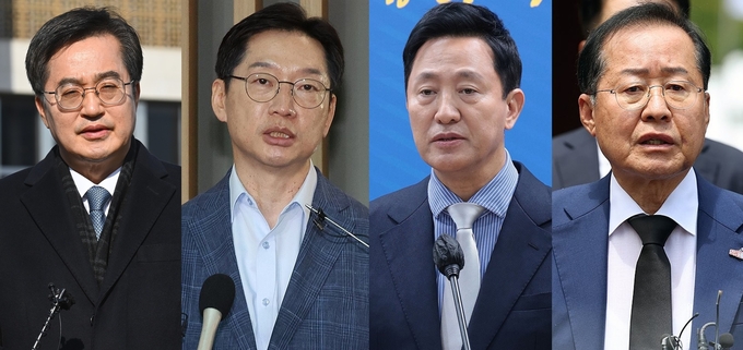 (왼쪽부터) 김동연 경기도지사, 김경수 전 경남지사, 오세훈 서울시장, 홍준표 대구시장. (사진=연합뉴스)