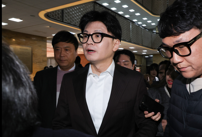한동훈 국민의힘 대표가 10일 오전 서울 여의도 국회에서 열린 비상의원총회에 참석하고 있다. (사진=연합뉴스)