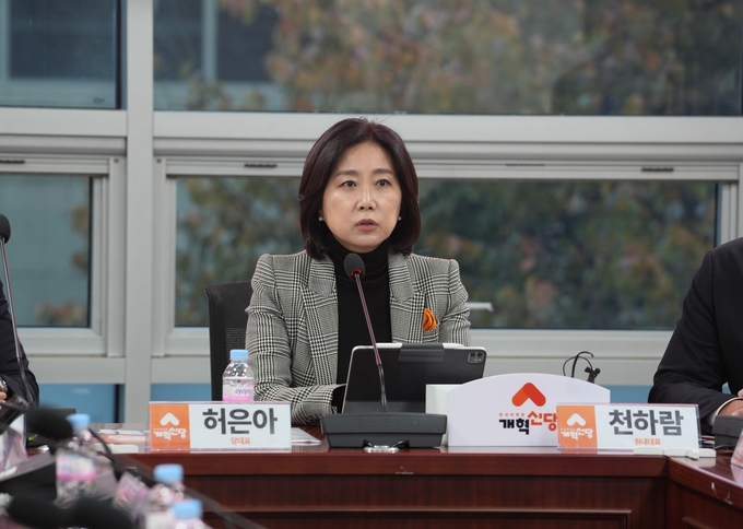 지난 5일 국회 의원회관에서 진행된 개혁신당 당협위원장 연석회의에서 허은아 개혁신당 대표가 발언하고 있다. (사진=개혁신당 제공) 