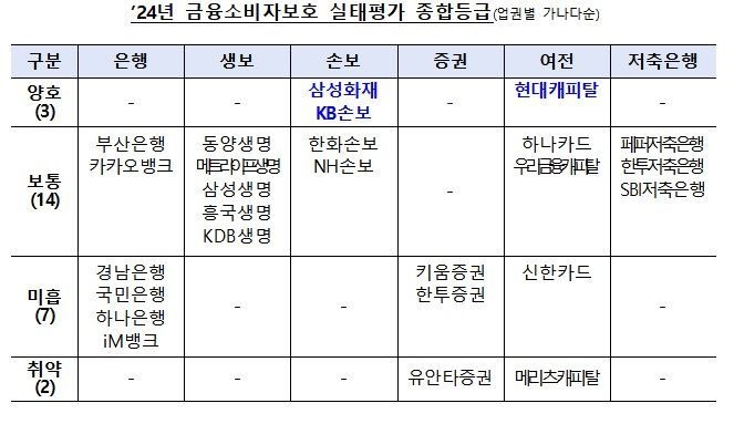  2024년도 금융소비자보호 실태평가 종합등급. (자료=금감원 제공) 