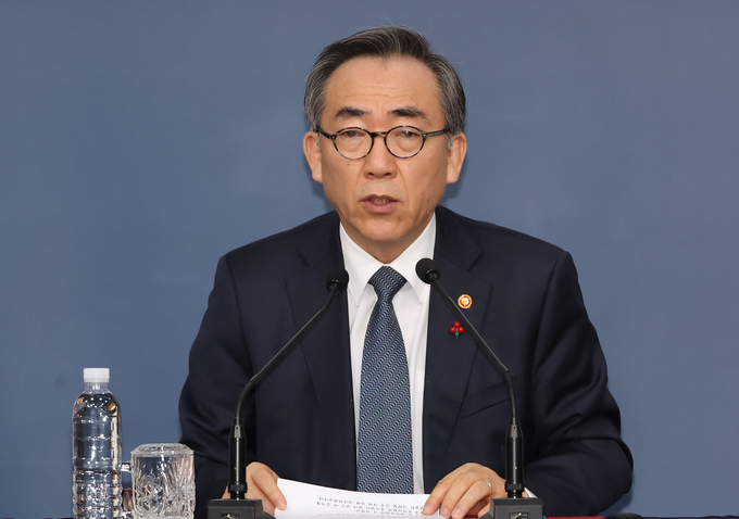 조태열 외교부 장관이 15일 서울 종로구 정부서울청사 별관에서 탄핵소추 후 외교정책 관련 브리핑을 하고 있다. (사진=연합뉴스)