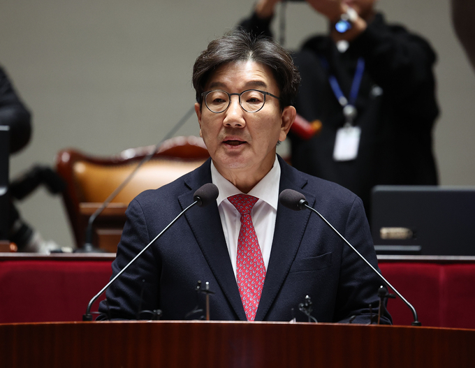 권성동 국민의힘 대표 권한대행 겸 원내대표가 16일 국회에서 열린 의원총회에 참석해 발언하고 있다. (사진=연합뉴스)