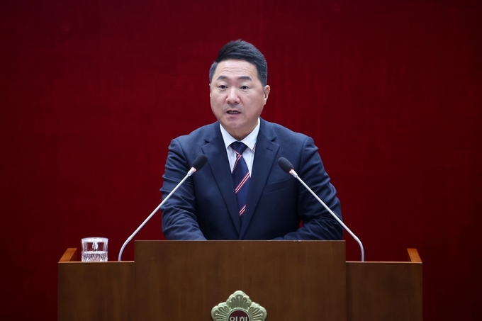 제298회 성남시의회 정례회 제3차 본회의 5분 자유발언 중인 정용한 성남시의원. (사진=성남시의회 제공)