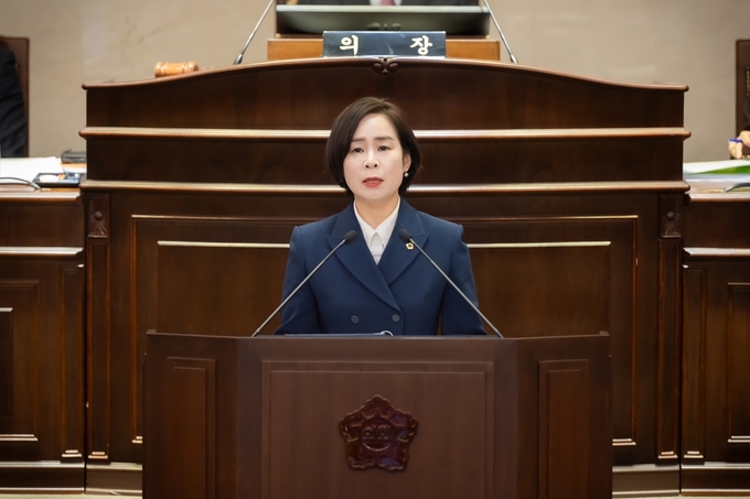남양주시의회 정현미 의원이 16일 제308회 임시회 2차 본회의에서 5분 자유발언을 하고 있다. (사진=정현미 의원 제공)