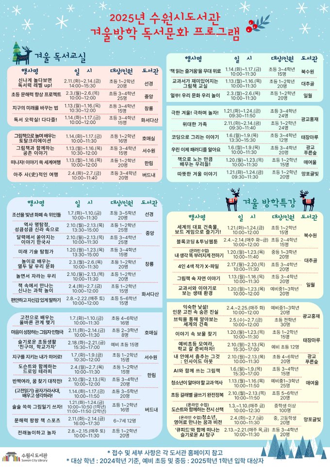 수원시도서관 겨울방학 독서문화 프로그램 홍보물. (사진=수원시 제공)