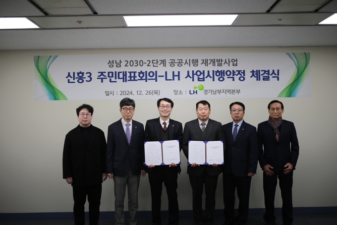 한국토지주택공사가 26일 LH 경기남부지역본부에서 신흥3 주민대표회의와 재개발 사업시행약정을 체결했다. (사진=LH 제공)