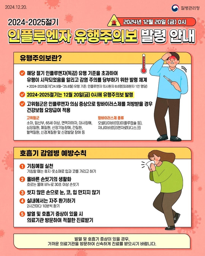 광명시, 독감 예방접종과 감염 예방수칙 준수 당부 포스터. (사진=광명시 제공)