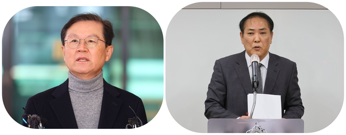 (왼쪽)윤석열 대통령 대리인단 윤갑근 변호사. (오른쪽)국회 소추위원 대리인단 장순욱 변호사 (사진=연합뉴스)
