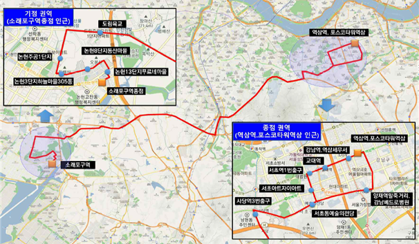 소래포구역~역삼역을 잇는 신설 M6461번 버스 노선도 ( 사진 = 국토교통부 제공 )