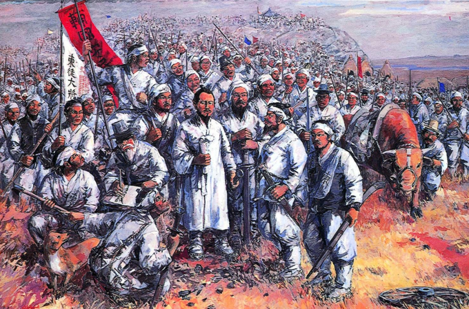 동학 농민군의 백산 봉기를 그린 그림. (이미지=한국학중앙연구원 제공)