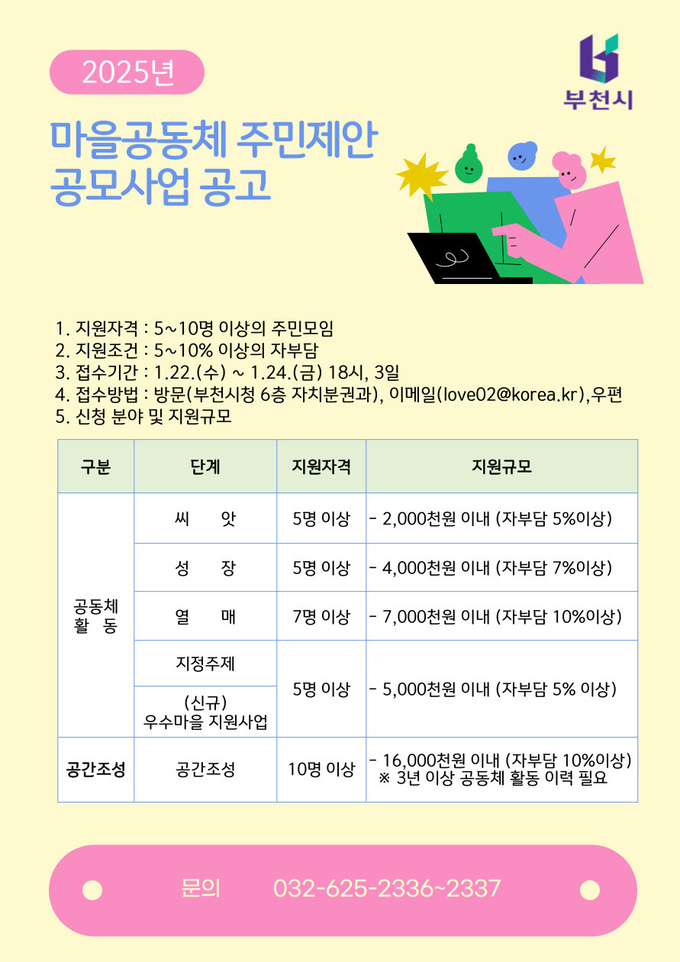 마을공동체 주민제안 공모사업 공고 포스터. (사진=부천시 제공)