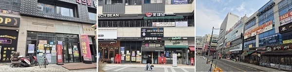한강 신도시 구래동 중심지 상가 공실이 한집 건너 임대 놓는다는 문구가 붙어 있다. (사진=천용남 기자)