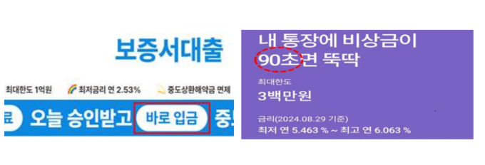 과장된 표현으로 신속한 대출 실행을 강조하는 광고 (사진=금융감독원 제공)