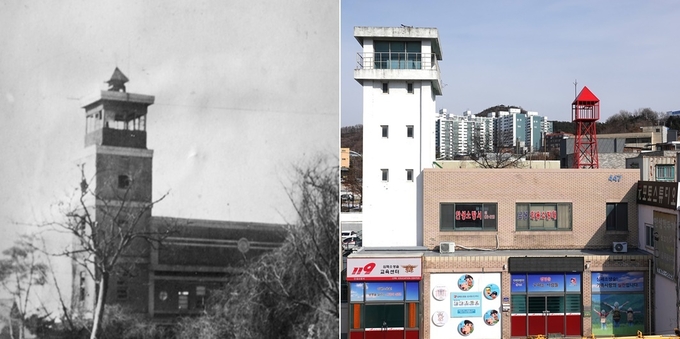 1921년 건립해 1970년대까지 사용했던 구, 안성소방대 망루와 소방사이렌. (사진=안성소방서 제공)