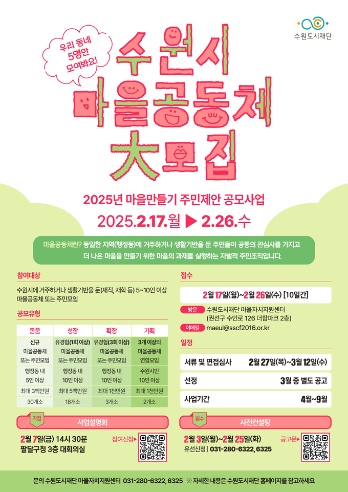 '2025년도 마을공동체 주민제안 공모사업' 홍보물. (사진=수원시 제공)