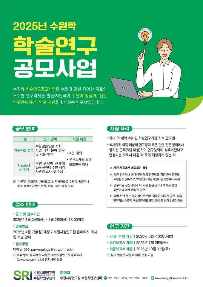 수원시정연구원 '2025 수원학 학술연구 공모사업' 홍보물. (사진=수원시정연구원 제공)