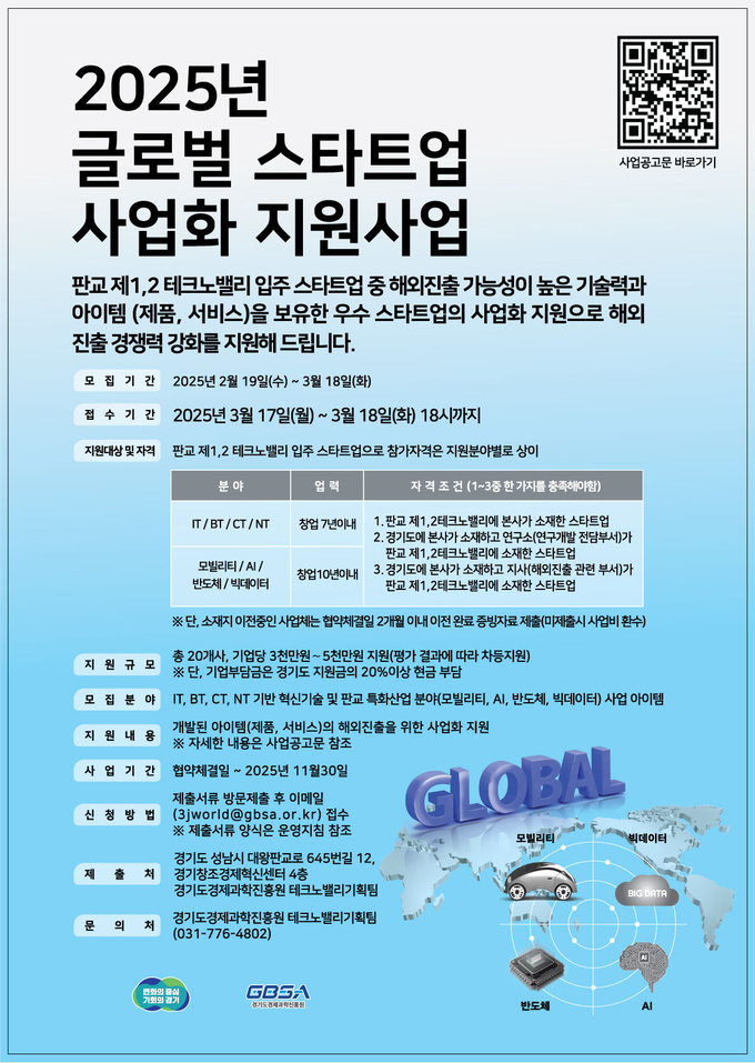 2025년 글로벌 스타트업 사업화 지원사업 포스터. (사진=경과원 제공)