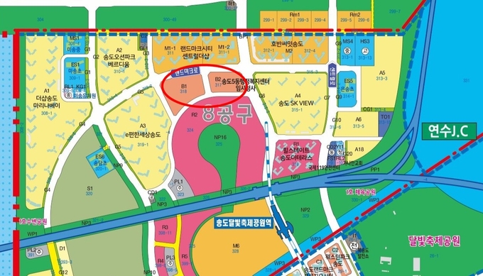 송도국제도시 8공구 내 B1·B2블록 위치도. ( 사진 = 인천경제청 제공 )
