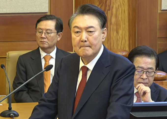 윤석열 대통령이 지난 25일 서울 종로구 헌법재판소에서 열린 윤 대통령 탄핵심판 11차 변론에서 최종 의견 진술을 하고 있다. (사진=헌법재판소 제공)