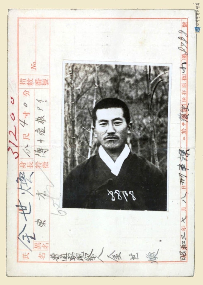 김세환 일제 감시 대상 인물 카드. (사진=국사편찬위원회 제공)