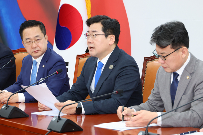 박찬대 더불어민주당 원내대표가 6일 서울 여의도 국회에서 열린 정책조정회의에서 발언하고 있다. (사진=연합뉴스)