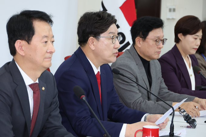 권성동 국민의힘 원내대표가 16일 국회에서 기자간담회를 열고 발언하고 있다. (사진=연합뉴스)