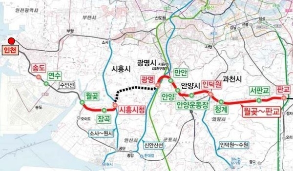 경강선 월곶~판교 구간 노선도. ( 사진 = 인천시 제공 )