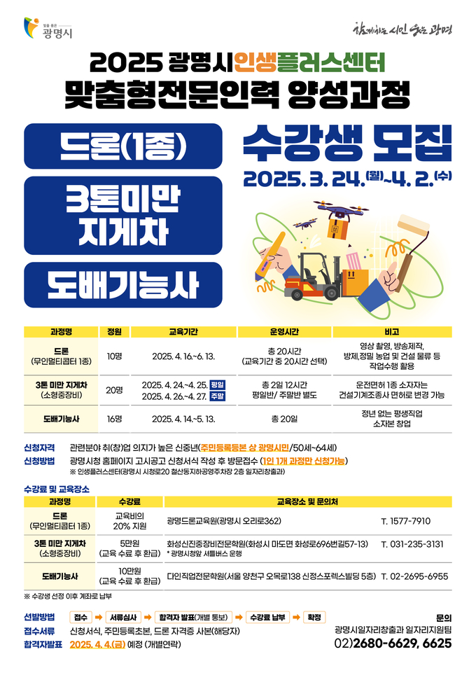광명시가 오는 24일부터 다음 달 2일까지 관내 50~64세 신중년을 대상으로 ‘2025년 신중년 맞춤형 전문인력 양성과정’ 수강생을 모집한다. (사진=광명시 제공)