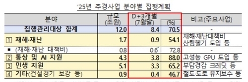 2025년 추경사업 분야별 집행계획. (표=기재부 제공)