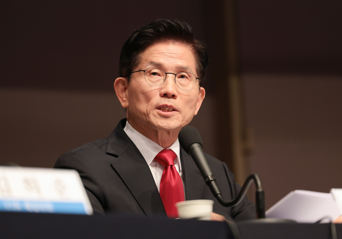 김문수 국민의힘 대선 후보가 8일 서울 중구 한국프레스센터에서 열린 관훈클럽 토론회에서 발언하고 있다. (사진=연합뉴스)