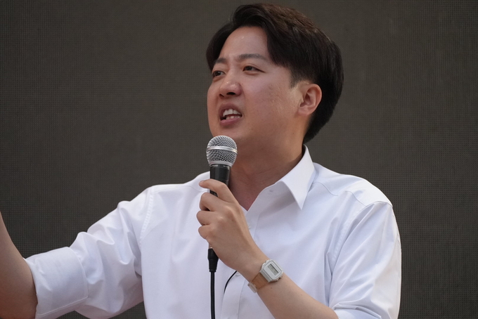 이준석 개혁신당 대선 후보가 대구 2.28 기념중앙공원에서 집중 유세를 하고 있다. (사진=이준석 후보 선대위 제공)