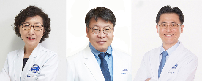 (왼쪽부터) 분당 차병원 병리과 안희정 교수, 부인암센터 박현 교수, 혈액종양내과 문용화 교수. (사진=분당차병원 제공)