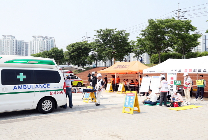 파주시는 지난 27일 여름철 풍수해에 대비해 국지성 집중호우 상황을 가정한 ‘재난대응 안전한국훈련’을 실시했다. (사진=파주시 제공)
