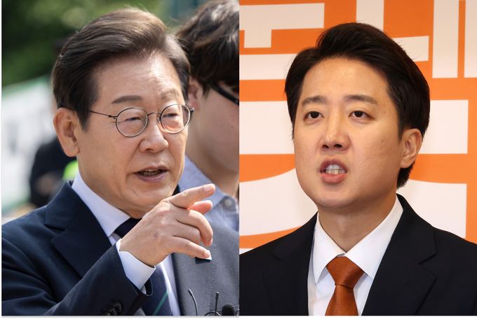 29일 이재명(왼쪽) 더불어민주당 대선 후보와 이준석 개혁신당 후보. (사진=연합뉴스)
