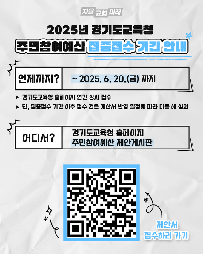 2025년 경기도교육청 주민참여예산 제안서 집중접수 홍보물. (사진=경기도교육청 제공)