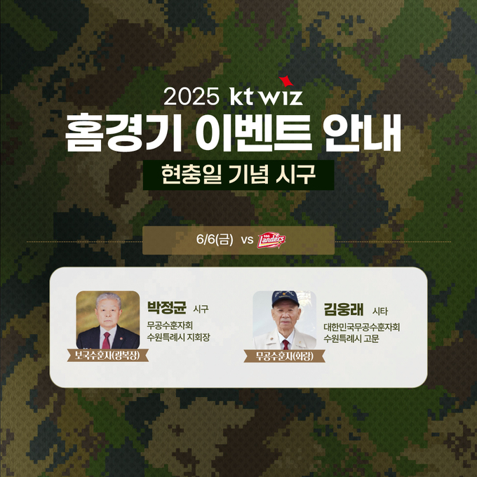 프로야구 KT 위즈는 6월 수원 KT위즈파크서 열리는 홈경기에서 현충일을 맞아 기념행사를 진행한다. (사진=KT 위즈 제공)