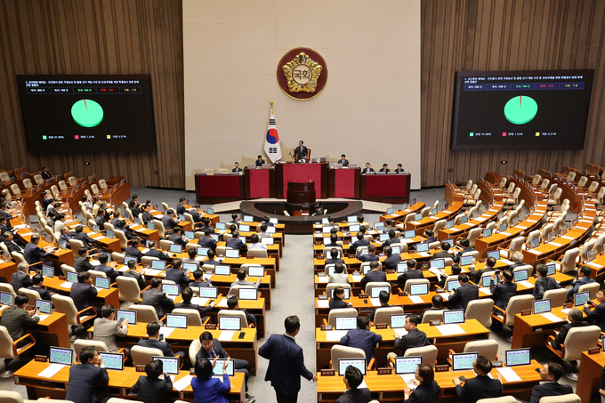 5일 국회 본회의에서 김건희 여사 특검법이 통과되고 있다. (사진=연합뉴스)