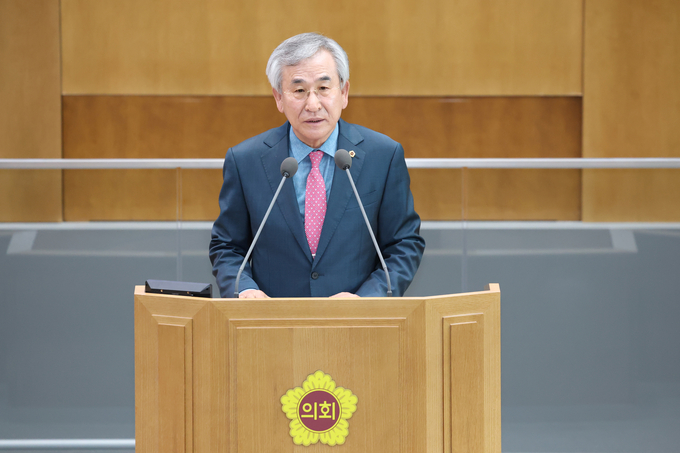 김시용(국힘·김포3) 경기도의원이 10일 경기도의회 제384회 정례회 제1차 본회의에서 5분 자유발언을 하고 있다. (사진=경기도의회 제공)