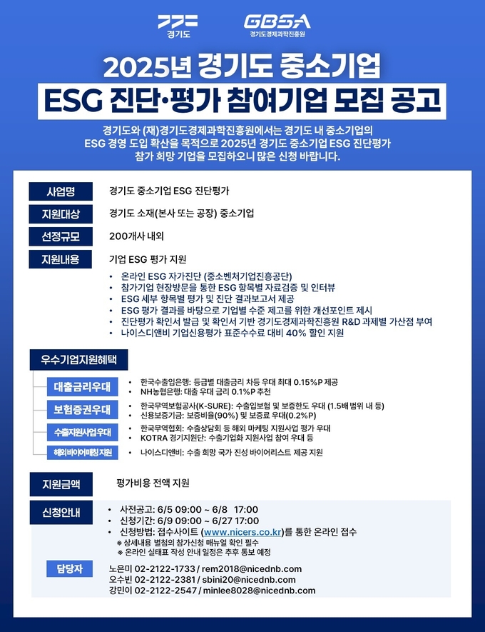 ‘경기도 중소기업 ESG 진단·평가 지원사업' 참여기업 모집 공고. (사진=경기도 제공)