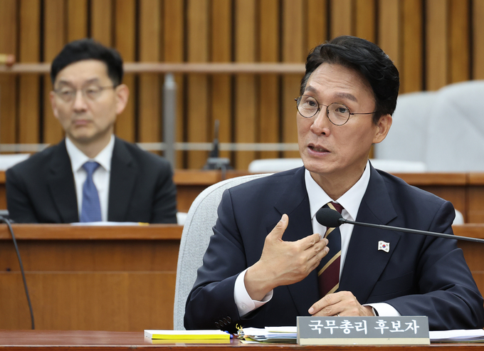 김민석 국무총리 후보자가 지난 25일 국회에서 열린 인사청문회에서 주진우 국민의힘 의원의 질의에 답하고 있다. (사진=연합뉴스)